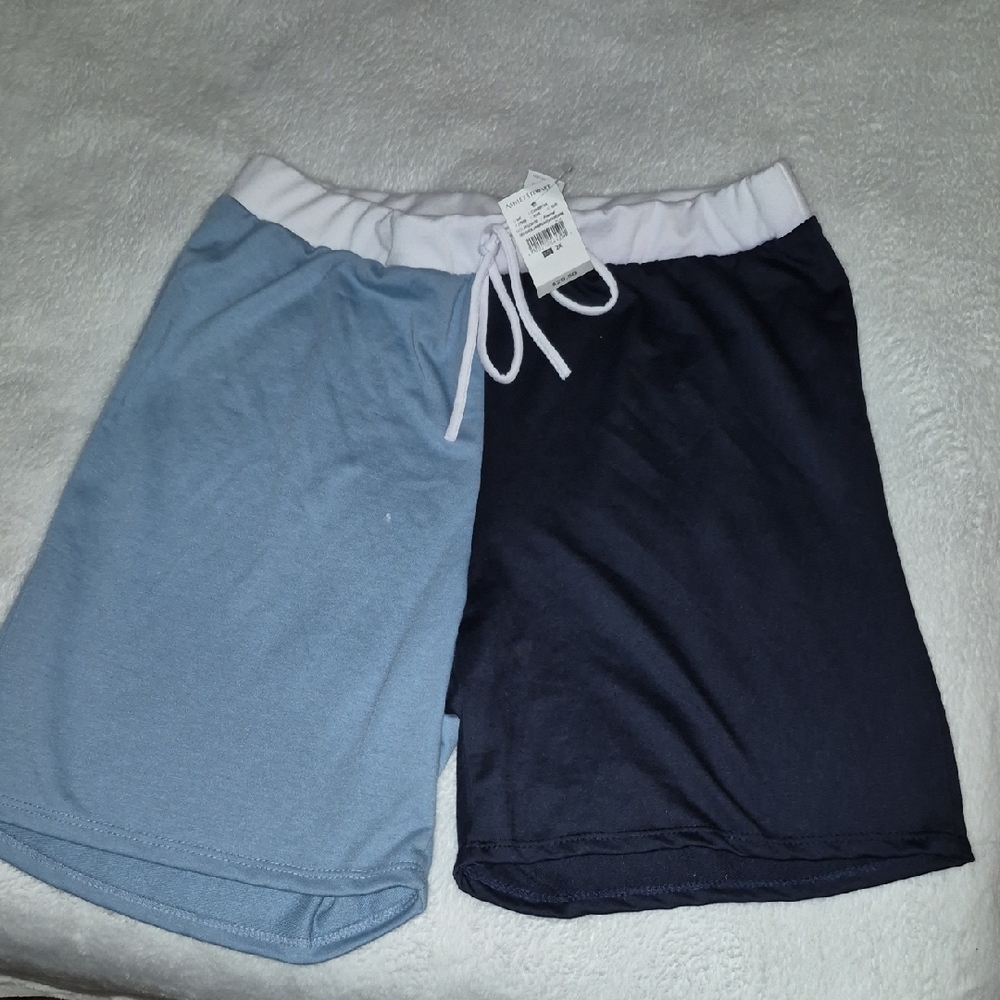 Two-Tone Blue Men's Lounge Shorts with Drawstring Waist Sz. 2X